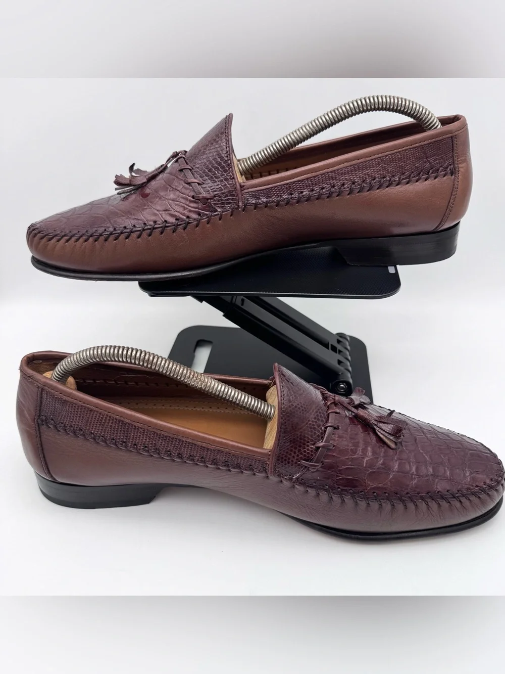Mezlan Genuine Crocodile Brown Leather Tassel Slip-On Loafers Men's Size 10 M